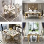 70-Inch Faux Marble Dining Table White Gold 4