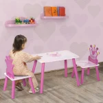 Kids Wood Table and Chair Set Crown Pattern 1
