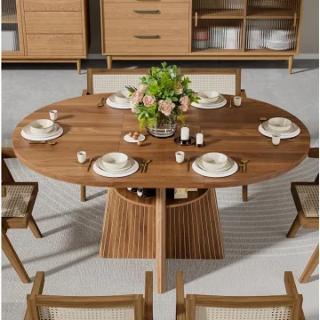 Round Expandable Dining Table 43-59-inch Seats 4-8 1