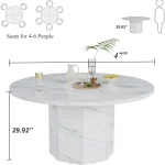 White Faux Marble Round Dining Table for 4-6 2