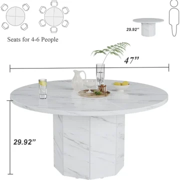 White Faux Marble Round Dining Table for 46 2 | PricZone White Faux Marble Round Dining Table for 4 6 2 | PricZone