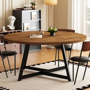 59-Inch Round Modern Dining Table for 6-8 1