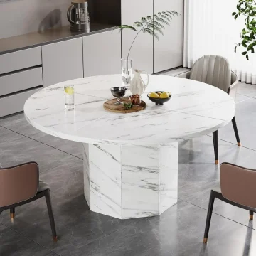 White Faux Marble Round Dining Table for 4-6 1