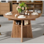 Round Expandable Dining Table 43-59-inch Seats 4-8 3