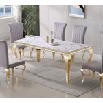 70-Inch Faux Marble Dining Table White Gold 3