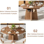 Round Expandable Dining Table 43-59-inch Seats 4-8 5