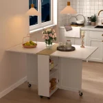 Folding Table with Wheels Drop Leaf Storage Rack 2