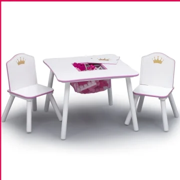Kids Princess Crown Table Chair Set Storage Wood 1