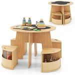 Toddler Table Chair Set 4 Storage Stools Flower 1