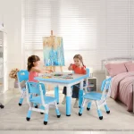 Kids Table 4 Chairs Set Height Adjustable Ages 2-10 2