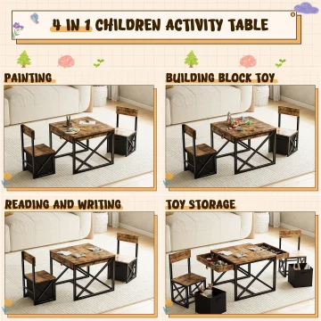 4-in-1 Kids Table Set Activity Desk with Storage 2
