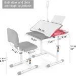 Kids Study Desk Chair Set LED Lamp Adjustable 2
