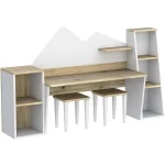 Kids Study Desk Bookshelf 2 Stools Ages 3-8 5