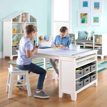 Kids Art Table Chair Set White Arts Crafts Desk 2