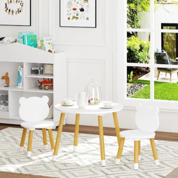 Kids Wooden Play Table Set 3Piece White 2 | PricZone Kids Wooden Play Table Set 3 Piece White 2 | PricZone