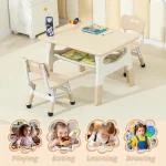 Toddler Table Set with 2 Chairs, Adjustable Height 3