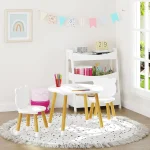 Kids Wooden Play Table Set 3-Piece White 5