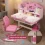 Kids Study Desk Chair Set Height Adjustable Pink