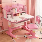 Kids Study Desk Chair Set Height Adjustable Pink 6