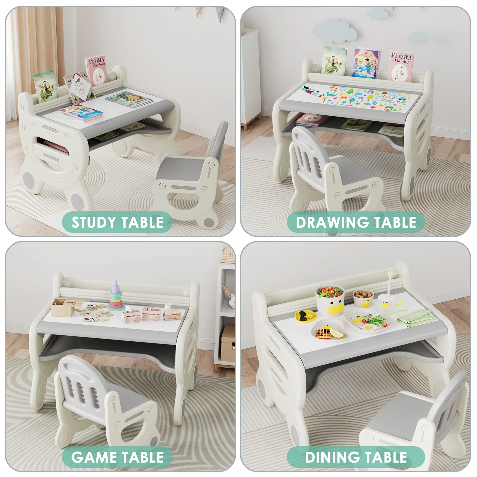 Kids Drawing Table Chair Set Art Activity Gray 6 Kids Drawing Table Chair Set Art Activity Gray 6