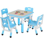 Kids Table 4 Chairs Set Height Adjustable Ages 2-10 6