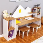 Kids Study Desk Bookshelf 2 Stools Ages 3-8 3