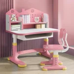 Kids Study Desk Chair Set Height Adjustable Pink 2