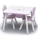 Kids Princess Crown Table Chair Set Storage Wood 4
