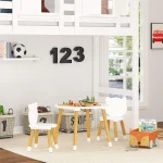 Kids Wooden Play Table Set 3-Piece White 6