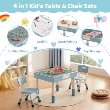 Kids Table 2 Chairs Storage Ages 3-10 Graffiti 2