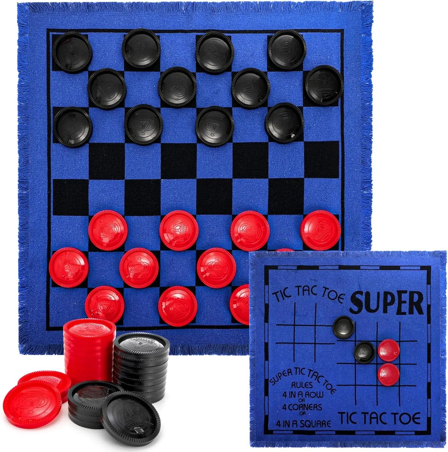 Vintage 3-in-1 Giant Checkers Mat Game Set 1