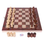 3-in-1 Wooden Chess Checkers Backgammon Set 5