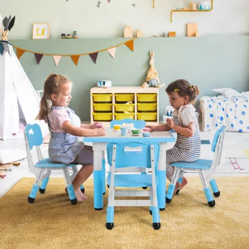 Kids Table 4 Chairs Set Height Adjustable Ages 2-10 1