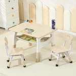 Toddler Table Set with 2 Chairs, Adjustable Height 1