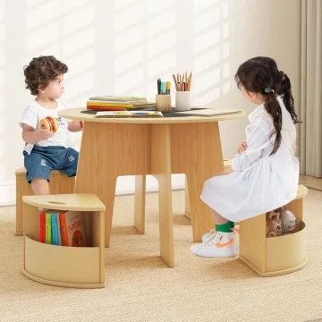 Toddler Table Chair Set 4 Storage Stools Flower 2 | PricZone