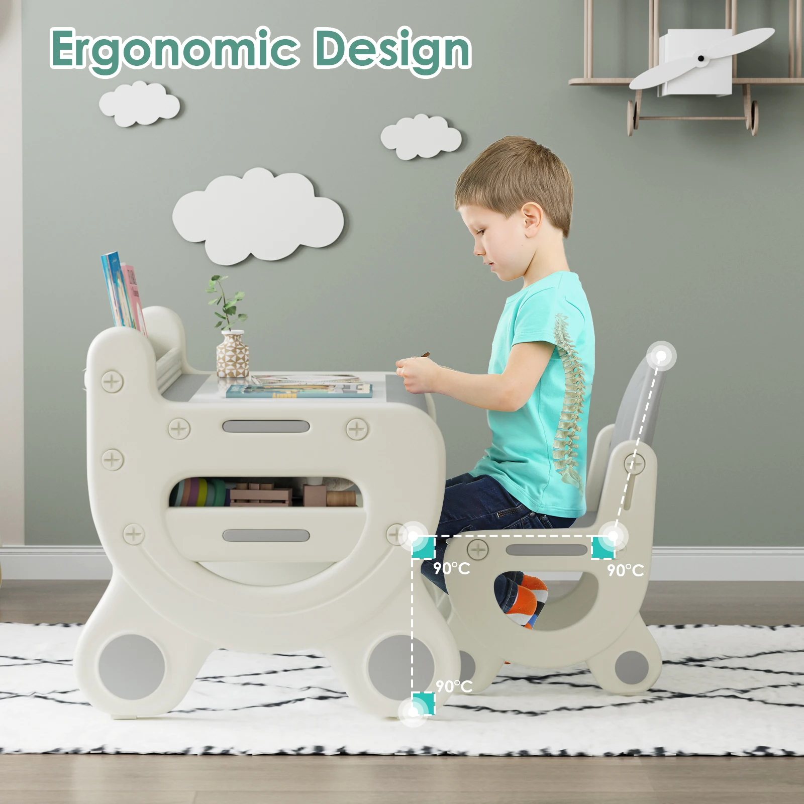 Kids Drawing Table Chair Set Art Activity Gray 2 Kids Drawing Table Chair Set Art Activity Gray 2