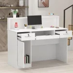 White Reception Desk with Light and Drawers 3