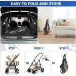 Compact 4 Wheel Pet Stroller with Carrier 6