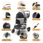 4 Wheel Pet Stroller 60lb Removable Carrier 2