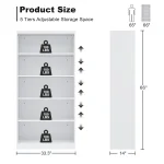 5 Tier White Metal Adjustable Bookcase 3