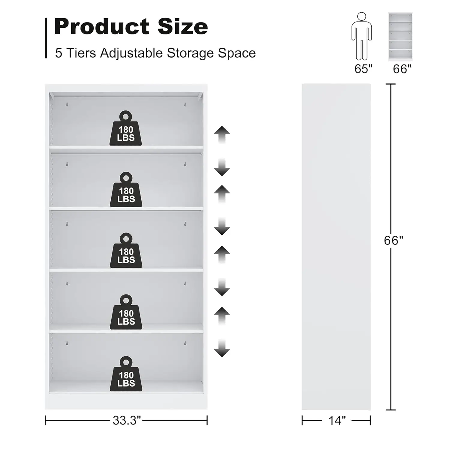 5 Tier White Metal Adjustable Bookcase 3 5 Tier White Metal Adjustable Bookcase 3