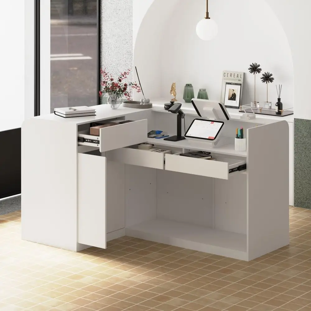 L-Shape Reception Desk With Drawers and Shelves 4 L-Shape Reception Desk With Drawers and Shelves 4