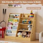 4-Tier Kids Bookshelf with Sling Pockets 6