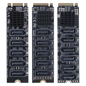 M.2 MKEY PCI-E Expansion Card 5/6 Port Adapter Card M.2 To SATA 3.0 Converter 6Gpbs SATA3.0 Adapter Support PM Function 1