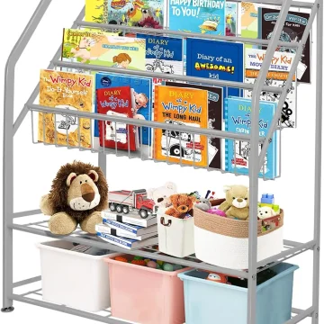 Kids Grey Bookshelf Toy Organizer 32-Inch 1