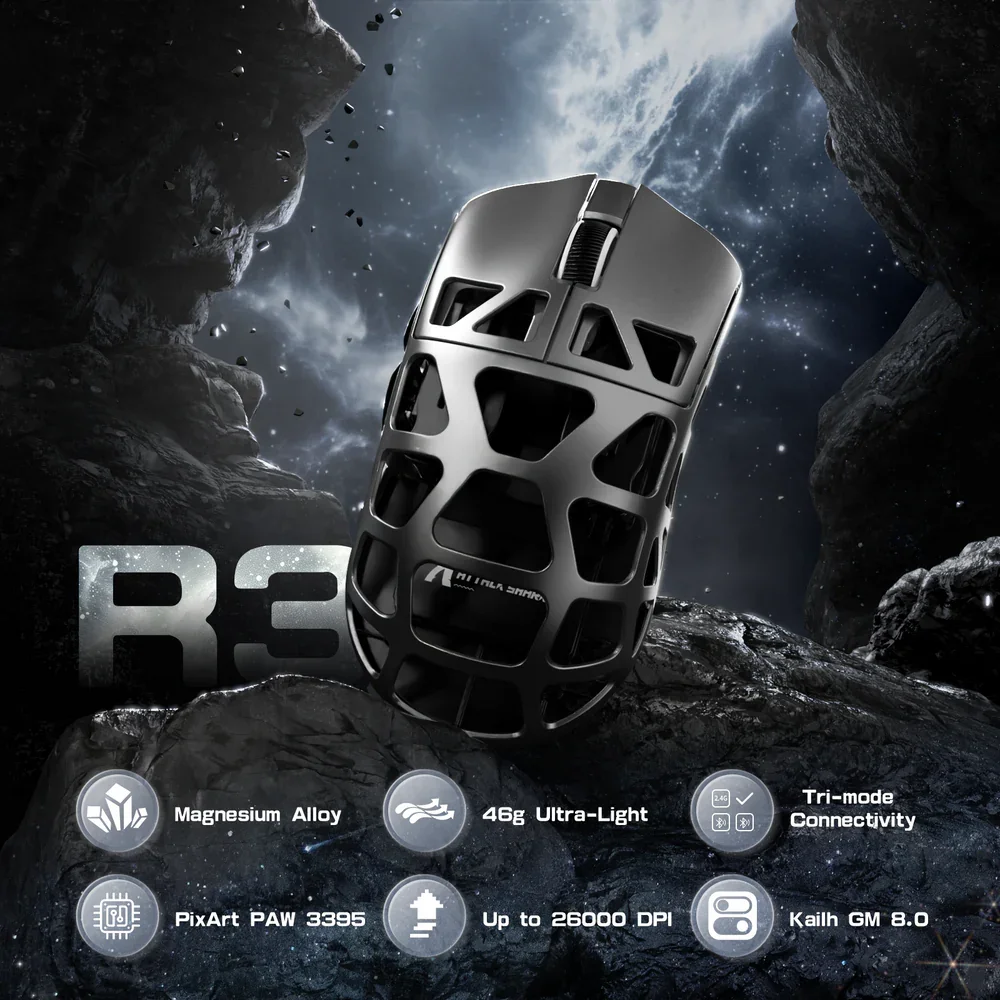 ATTACK SHARK R3 Magnesium Alloy Gaming Mouse 8K SUPERLIGHT 8000Hz 6 Adjustable DPI up to 26000 PAW3395 BT/2.4G Wireless/Wired 1 ATTACK SHARK R3 Magnesium Alloy Gaming Mouse 8K SUPERLIGHT 8000Hz 6 Adjustable DPI up to 26000 PAW3395 BT/2.4G Wireless/Wired 1