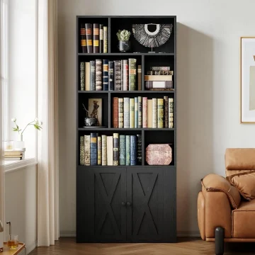 Tall Bookshelf Storage Cabinet with Doors 2