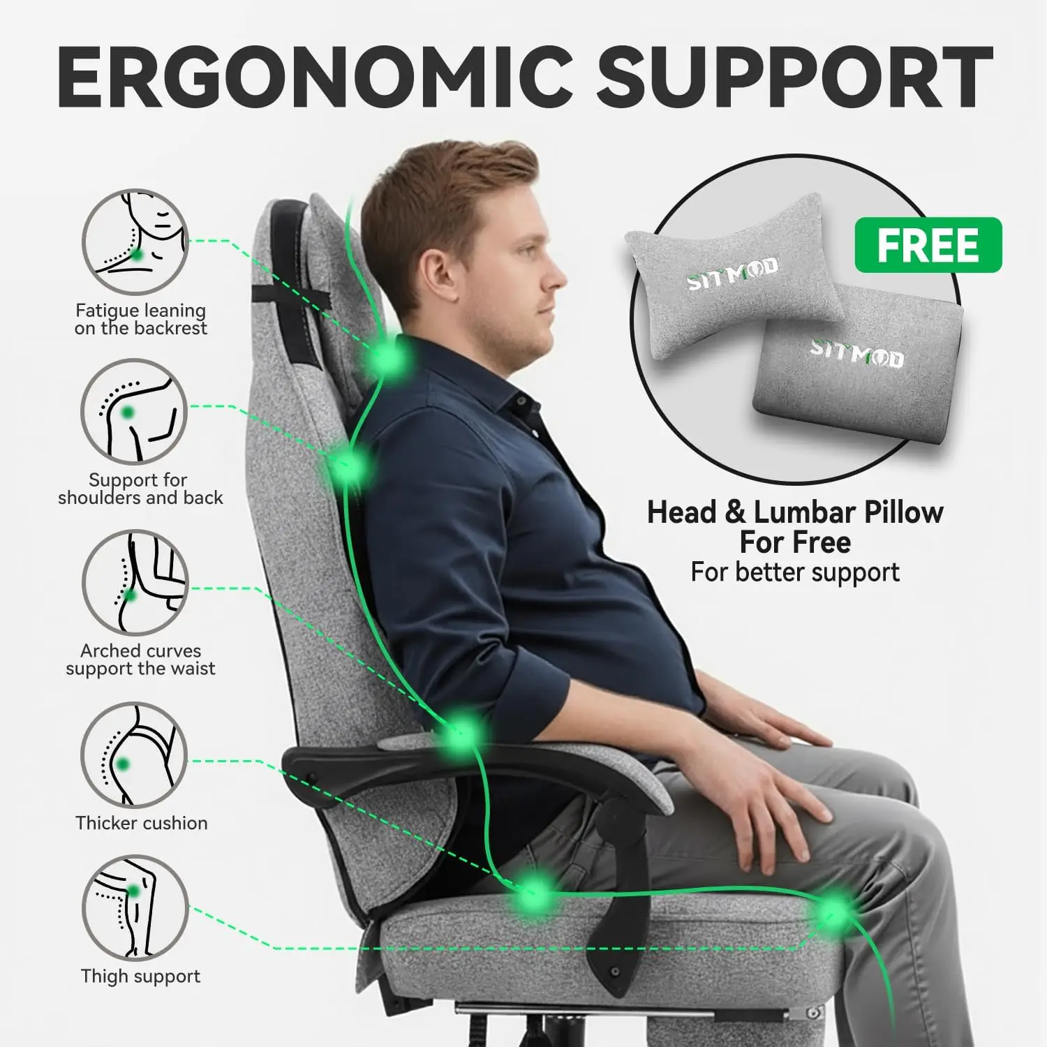 Fabric Gaming Chair with Footrest and Support 3 Fabric Gaming Chair with Footrest and Support 3