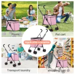 Pink 4 Wheel Pet Stroller Trolley 33lb Foldable 6