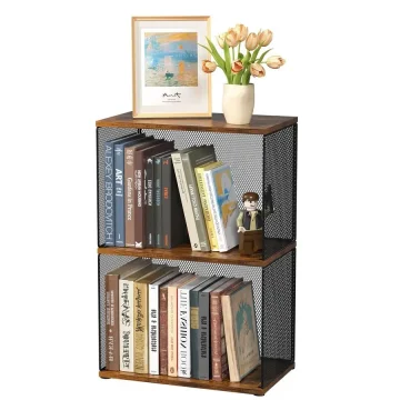 2 Tier Stackable Cube Bookshelf Black 1